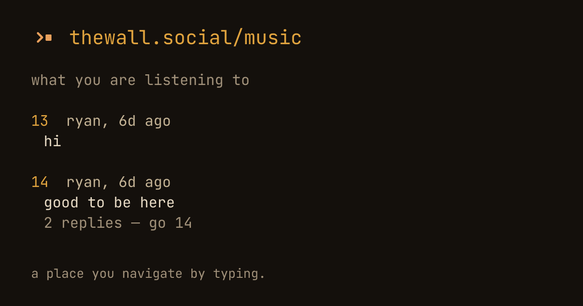 The share card for the music room: a terminal window showing what people have been saying in it.